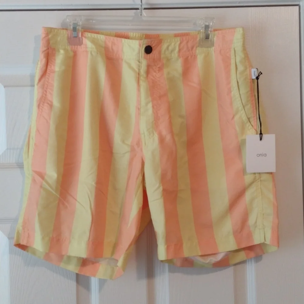 Onia Men's Swim Trunks - Peach and Pale Yellow Stripes
